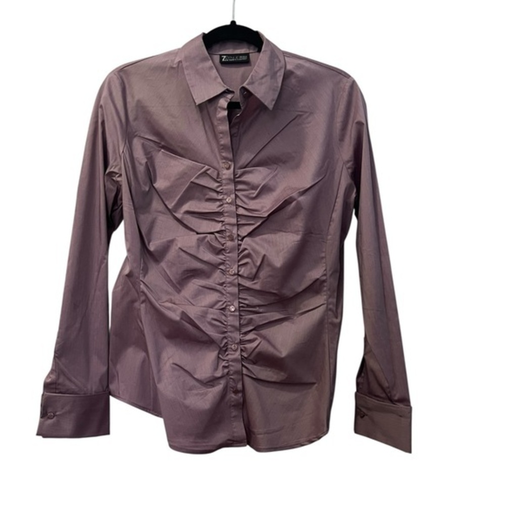 NWOT 7th Avenue Design Studio Cotton Sateen Ruched Blouse w/ Crystal Buttons